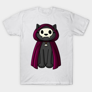 Black cat in robe and skull mask T-Shirt